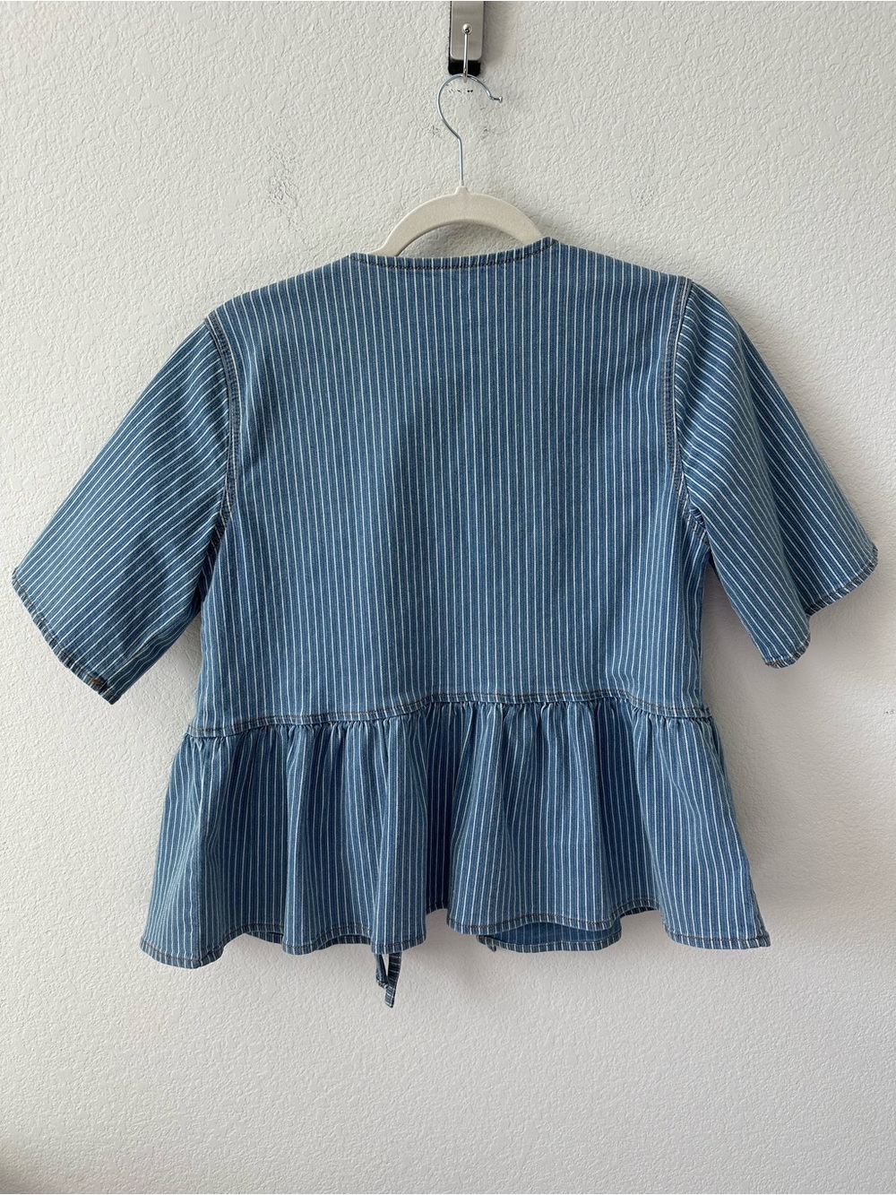 GANNI Peplum Striped Denim Blue Blouse SZ US 4, FR 36, S - Picture 6 of 6